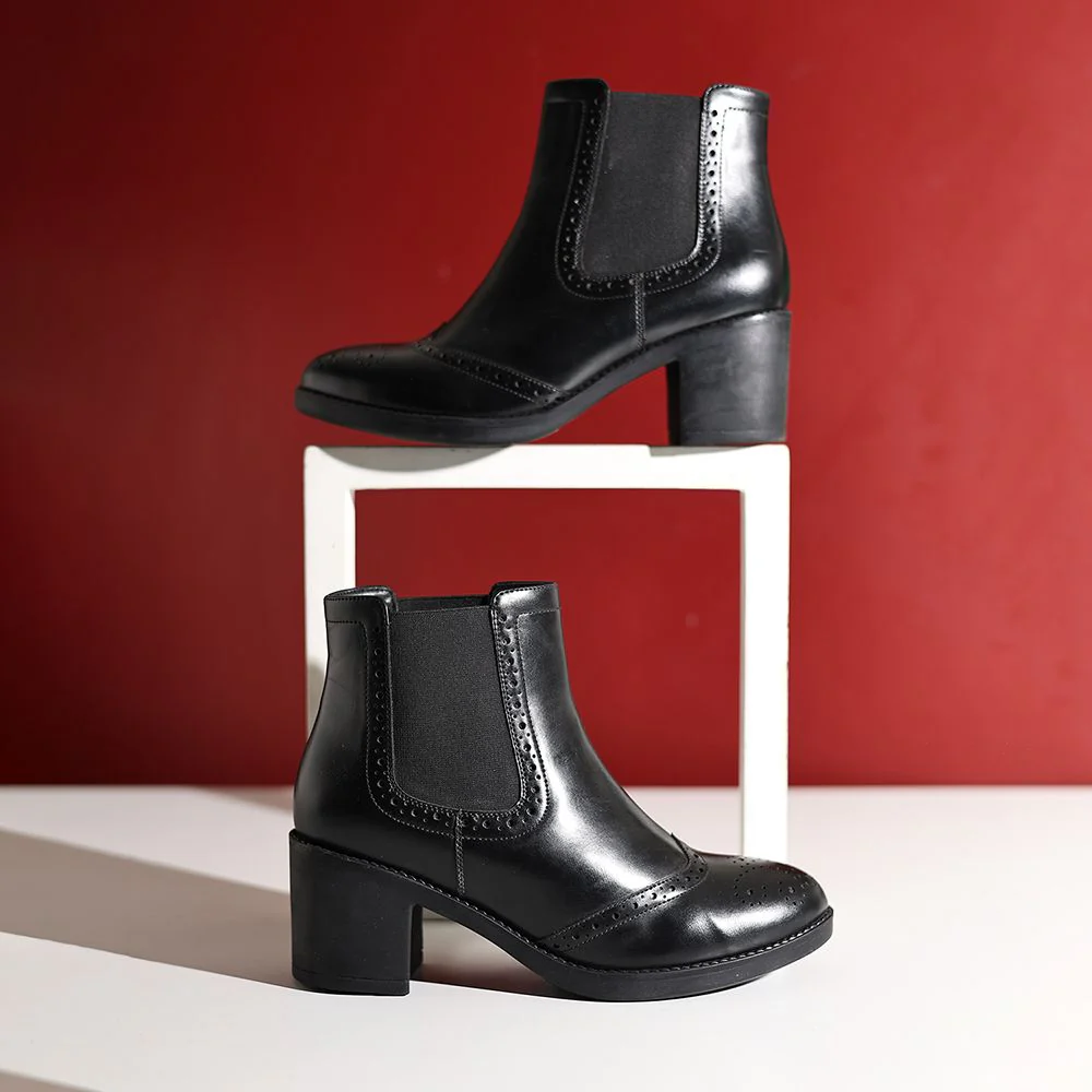 Midnight Brogue Ankle Boots for Women