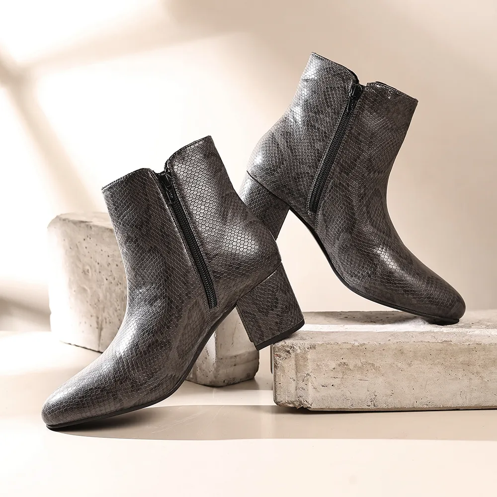 Midnight Faux Sheen Ankle Length Boots for Women