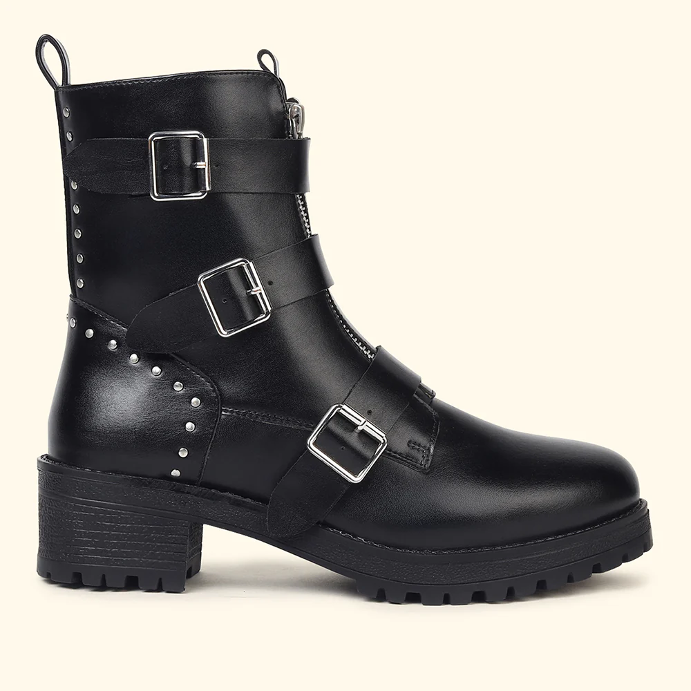 Slays Multi-Strap & Studs Combat Mid Calf boots for Women - Image 4