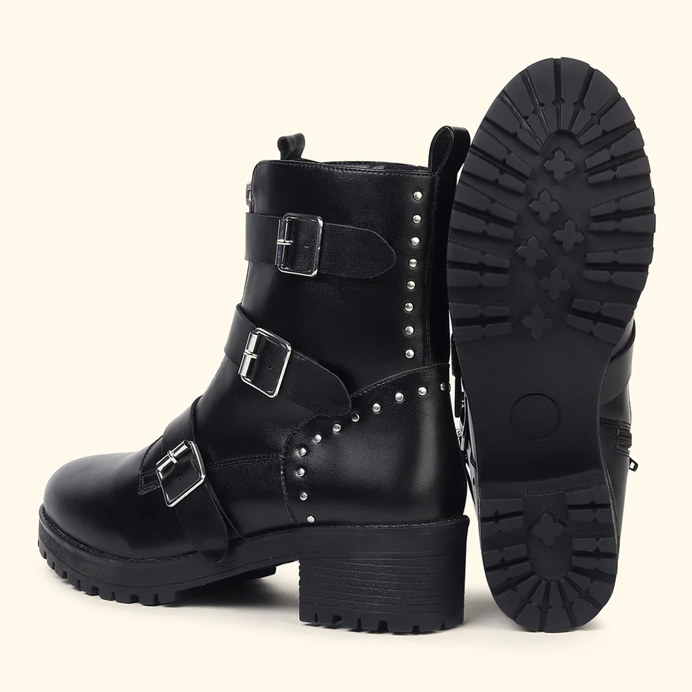 Slays Multi-Strap & Studs Combat Mid Calf boots for Women - Image 7